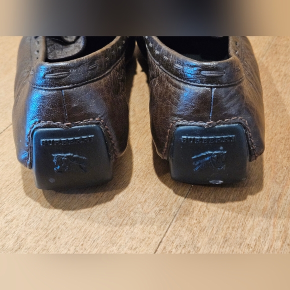 Burberry 37.5 Dark Brown Pebbled Leather Driving Loafers Silver Snaffle Bit - Picture 4 of 6